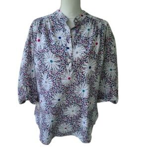 TopNotch Women’s 2X White Floral/Firework Multicolored 3/4 sleeve blouse